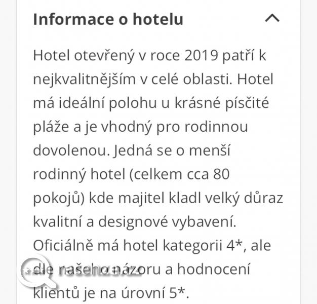 Popis hotelu v aplikaci CK